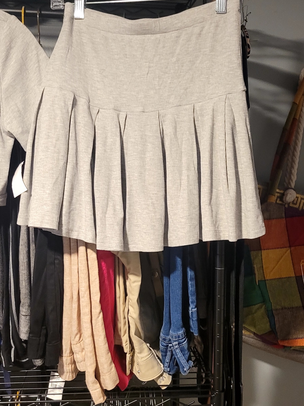 AKIRA Light Gray Ribbed Pleated Skater Skirt